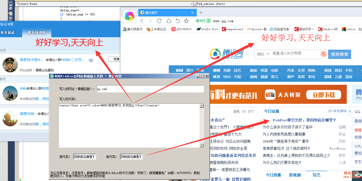 利用易语言调用Fiddler替换网页内容，网页顶部增加源代码